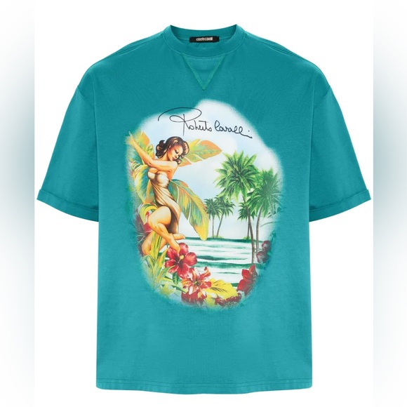 ROBERTO CAVALLI Hawaii-Print Cotton T-shirt - Picture 4 of 11